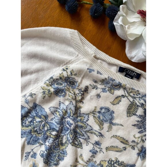 Ralph Lauren Chaps Womens 3/4 Sleeve Floral Linen Blend Sweater Sz S Cottagecore - Picture 7 of 8